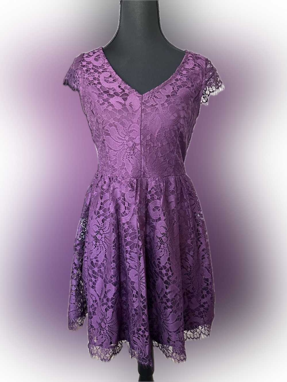 Purple Plum Lace Fit-and-Flare Dress SMALL